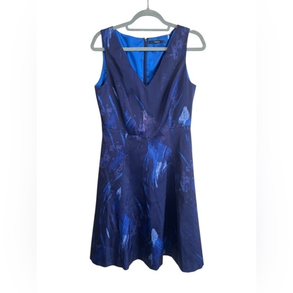 Tahari Formal Blue Satin Sleeveless Sheath Dress Size 8